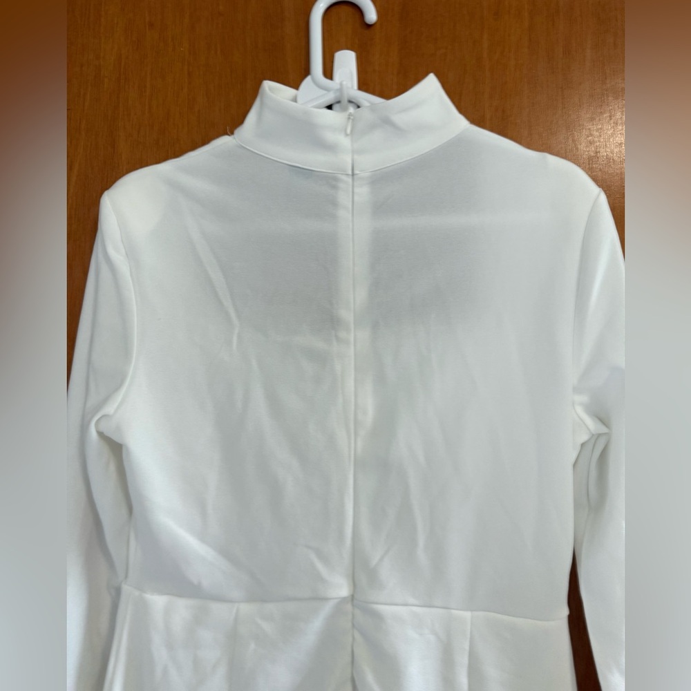 Pantsuit, white, square neckline with a high choker style collar. L, SHEIN, EUC - Picture 7 of 8